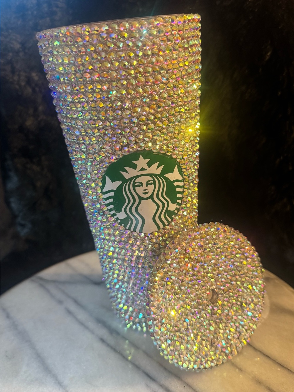 Starbucks Crystal AB Rhinestone Tumbler with Green Logo